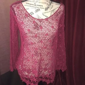 Bobeau claret pink top open weave small nwt